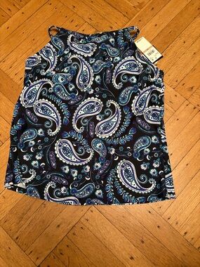 Island Escape Paisley Tankini Swim Top in Black, Blue, White paisley